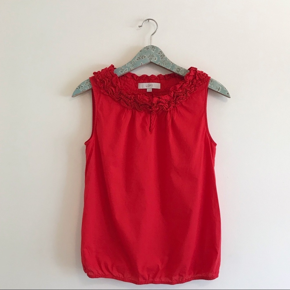 LOFT | Red Ruffle Neck Tank